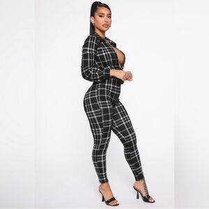 Fashion Nova Black and White Checkered Jumpsuit Size S